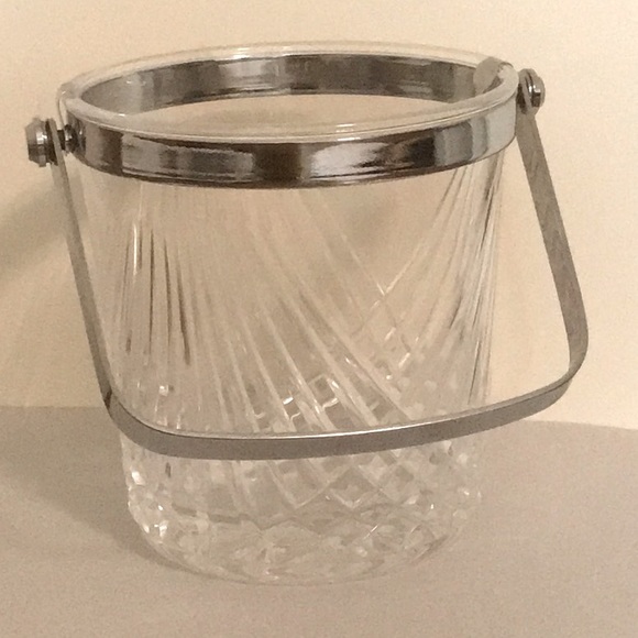 Vintage Crystal Heavy Cut Glass or Pressed Ice Bucket Clear Silver - Picture 1 of 9